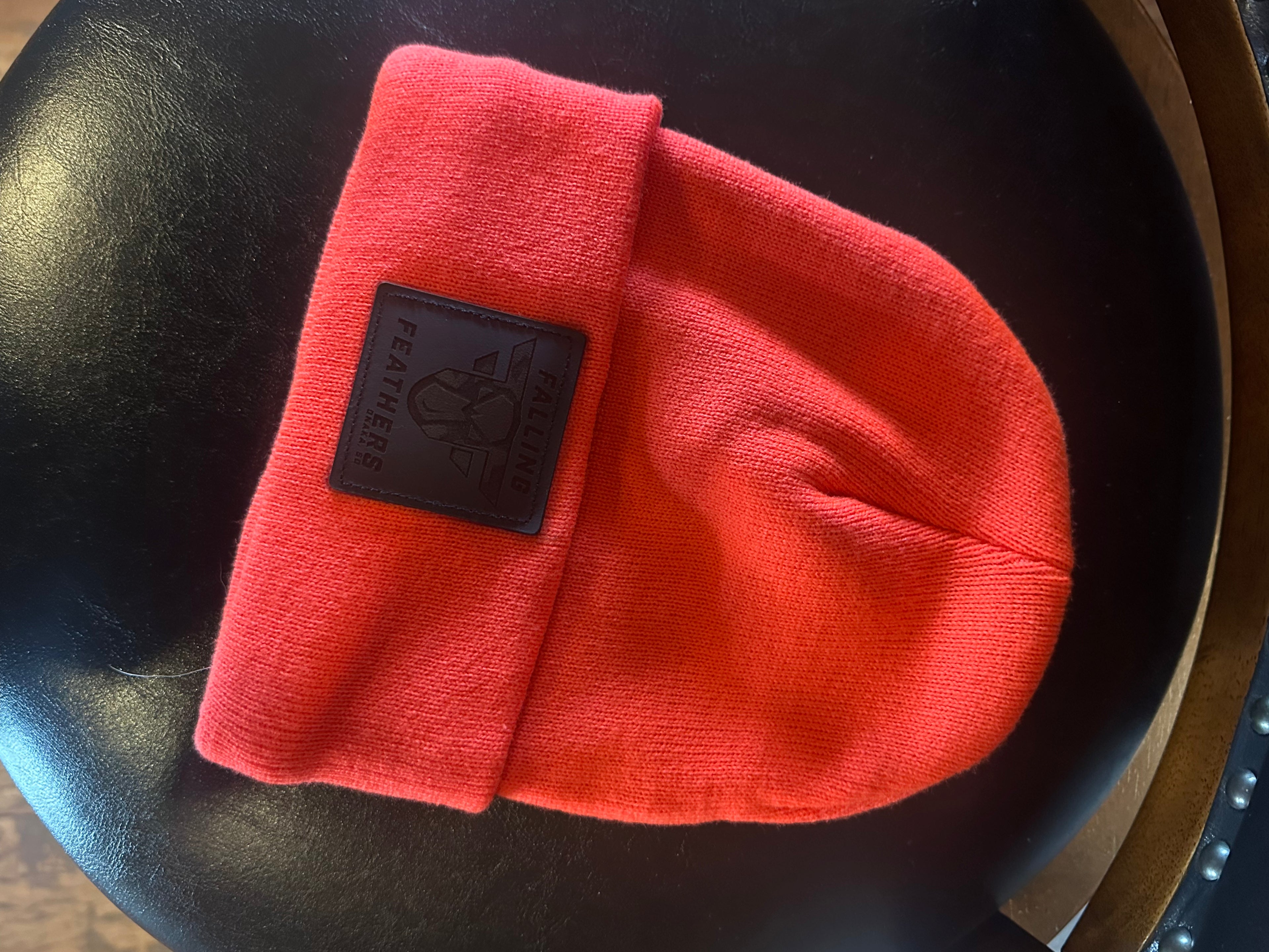 Blaze Orange Leather Patch Beanie